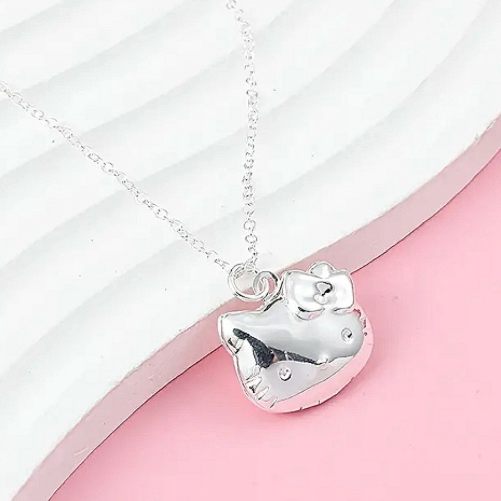 Sanrio Hello Kitty Pendant Silvertone Necklace Locket  Soft Sanriocore Kawaii